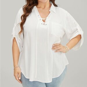 BloomChic Women's White Lace-Up Blouse Plus Size 5X